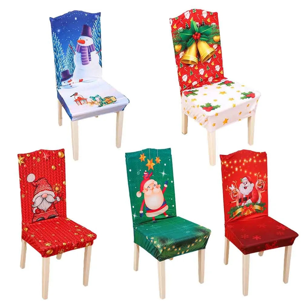 Julmatsstolskydd Stretch Xmas Seat Cover borttagbar tvättbar stolstolskydd täcker 2024 Nyårsheminredning