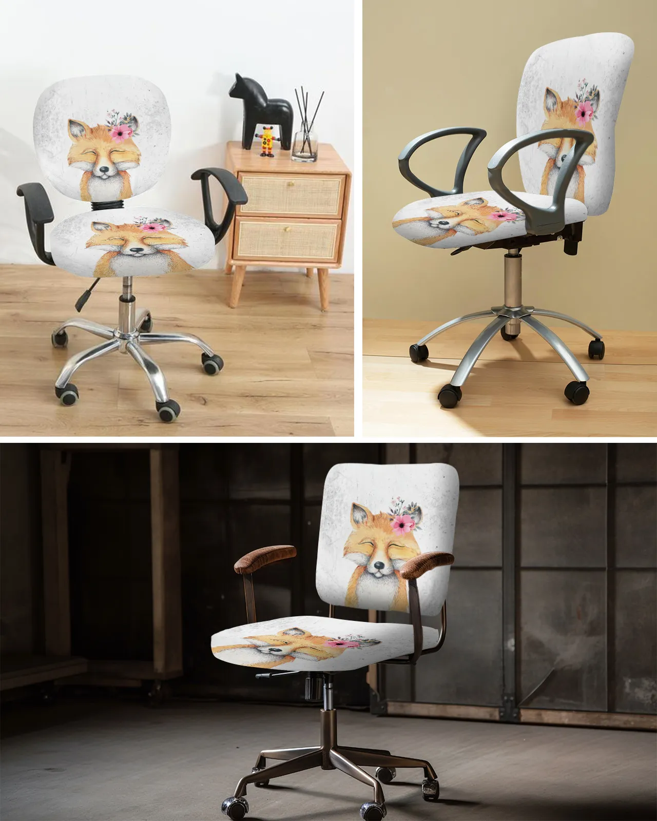 Mooie vossen waterverfbloemen Dieren Elastische fauteuil Computerstoel Cover Verwijderbare bureaustoel SLIPCOVER SPLICT SPLATE STOEL COVERS