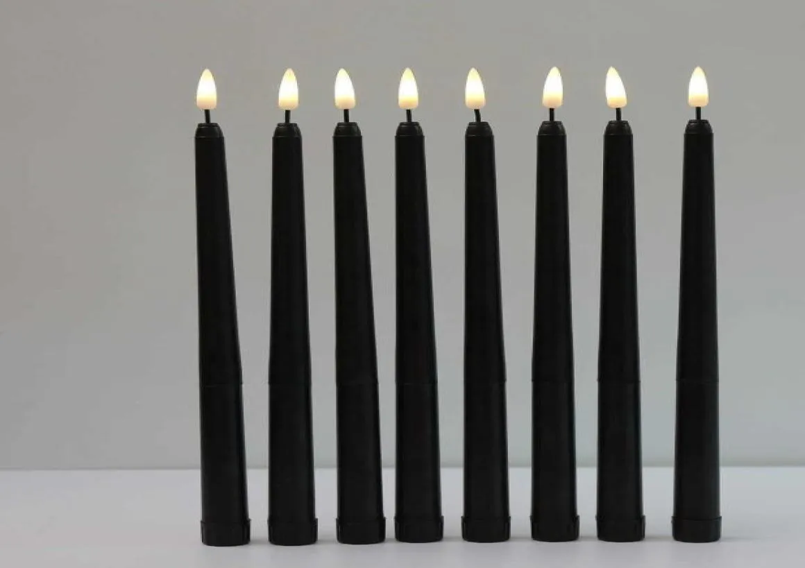 8 stycken svart flamelös flimrande ljus batteri drivs led jul votive ljus28 cm långa falska ljusstakar för bröllop H5689324