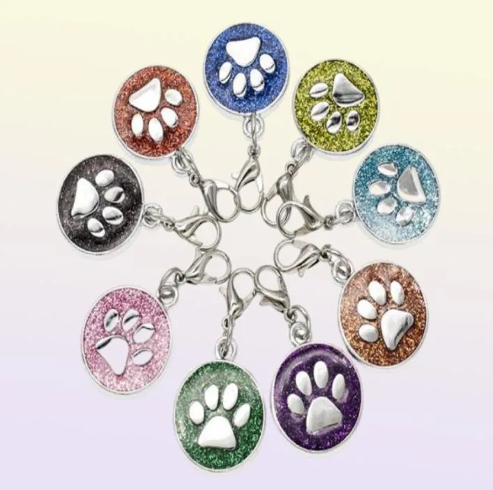 20PCSlot Colors 18mm footprints Cat Dog paw print hang pendant charms with lobster clasp fit for diy keychains fashion jewelrys8893081