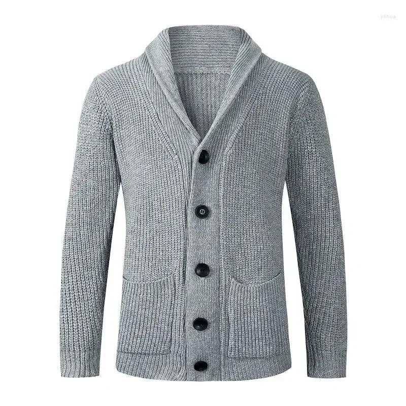 Chandails masculins 2024 Hiver Simple Color Color Sweater Knitwear Grande veste cardigan décontractée