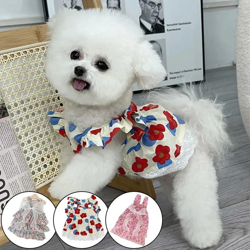 Vestiti per cani in stile principessa dolci abiti da sentenza floreale in cotone abiti da tute per cagnolini per cagnolini 240411