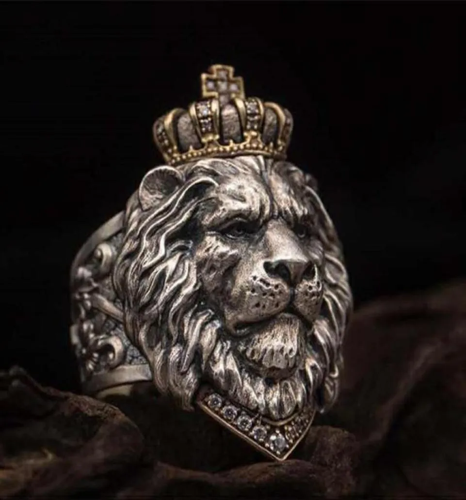 Anneau de lion de couronne animale punk pour hommes bijoux gothiques mâles 714 Big Size230531524861583