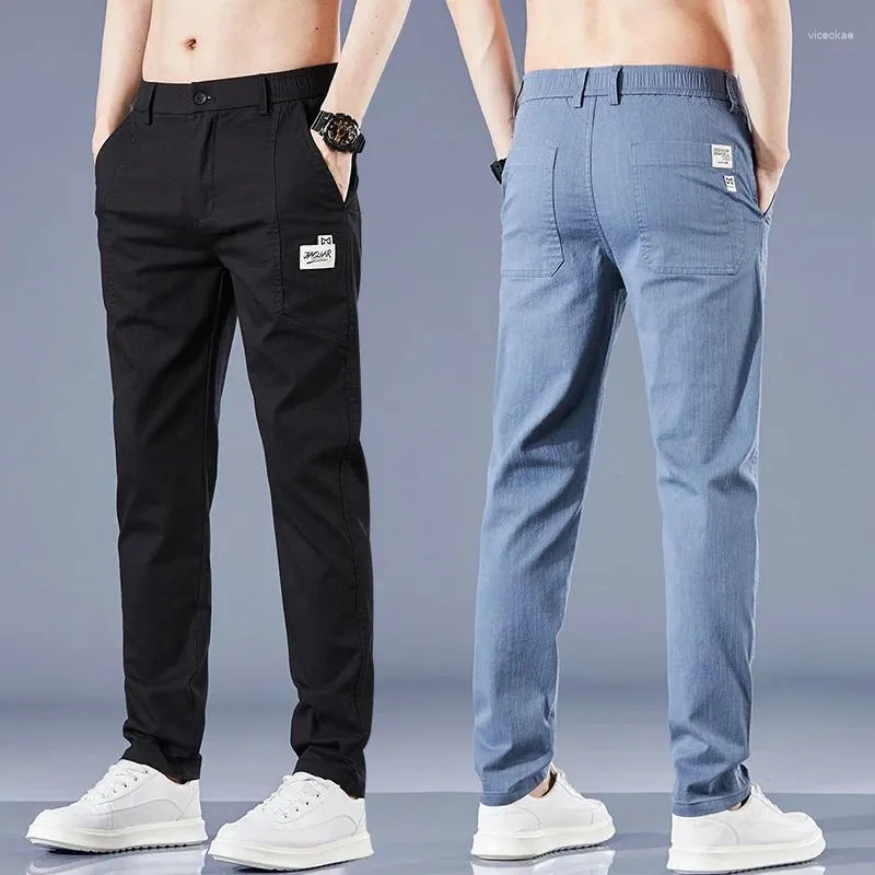 Pantalon masculin élastique élastique mince décontractée douce coréenne coréenne coton extensible des affaires de commerce masculin gris boussière bleu