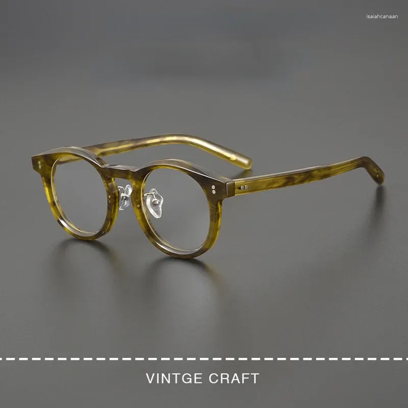 Sunglasses Frames Vintage Imported Thick Acetate Men Eyeglasses Frame Olive-green Square Lightness Flexible Block Out Glare Comfortable