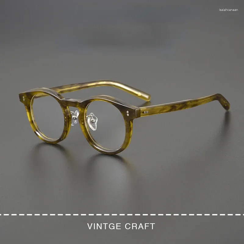 Lunettes de soleil Frames Vintage Importés épais acétate Men de lunettes Cadre de la légèreté carrée d'olive-vert