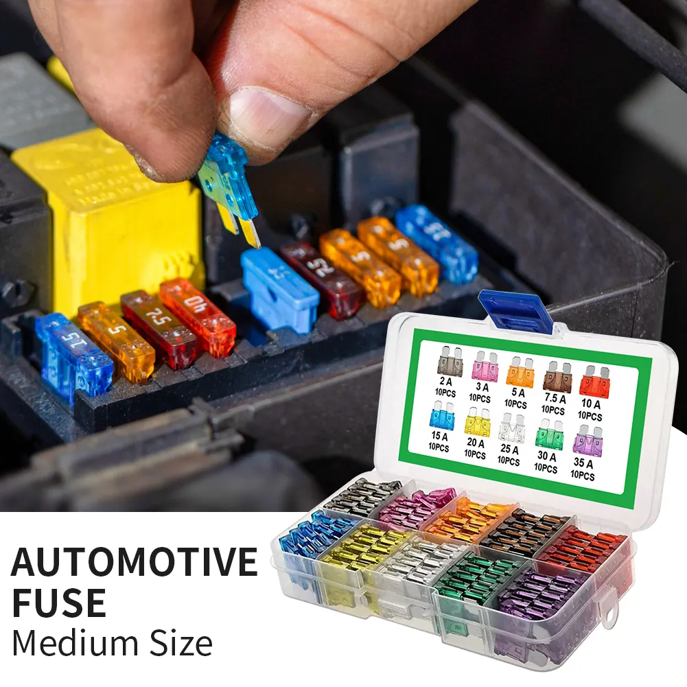 100-Piece Mini Blade Fuse Kit – Assorted 2A To 35A, With Test Pen & Storage Box For Car, Truck, Motorcycle