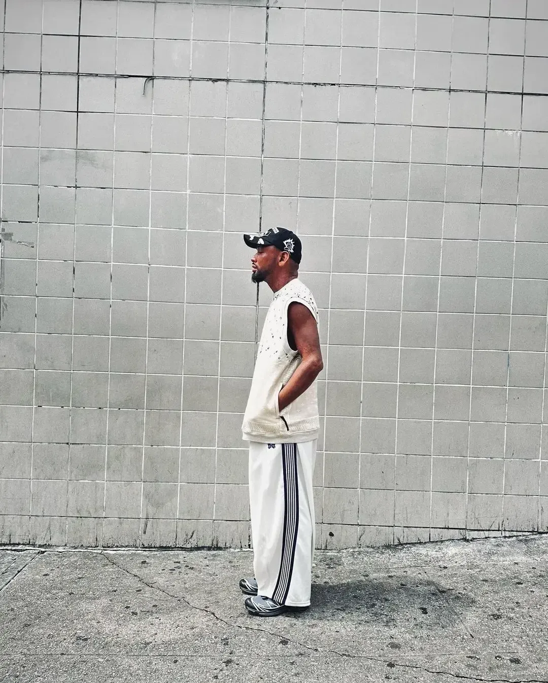 Oversized White Needles Wide Leg Pants Blue Knit Stripe Butterfly