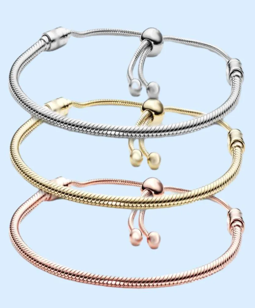 Bracelets plaqués en argent 3 mm Chaîne ajustement réglable P Charms Gold Rose Bracelet Femme Femme Femme Party Birthday Gift BR0203975973