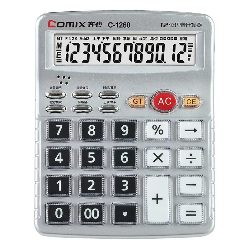 Calculators Business Office Voice Calculators Dual Power Metal Panel Calculator Solar Calculator 12 Bit Display for Office School