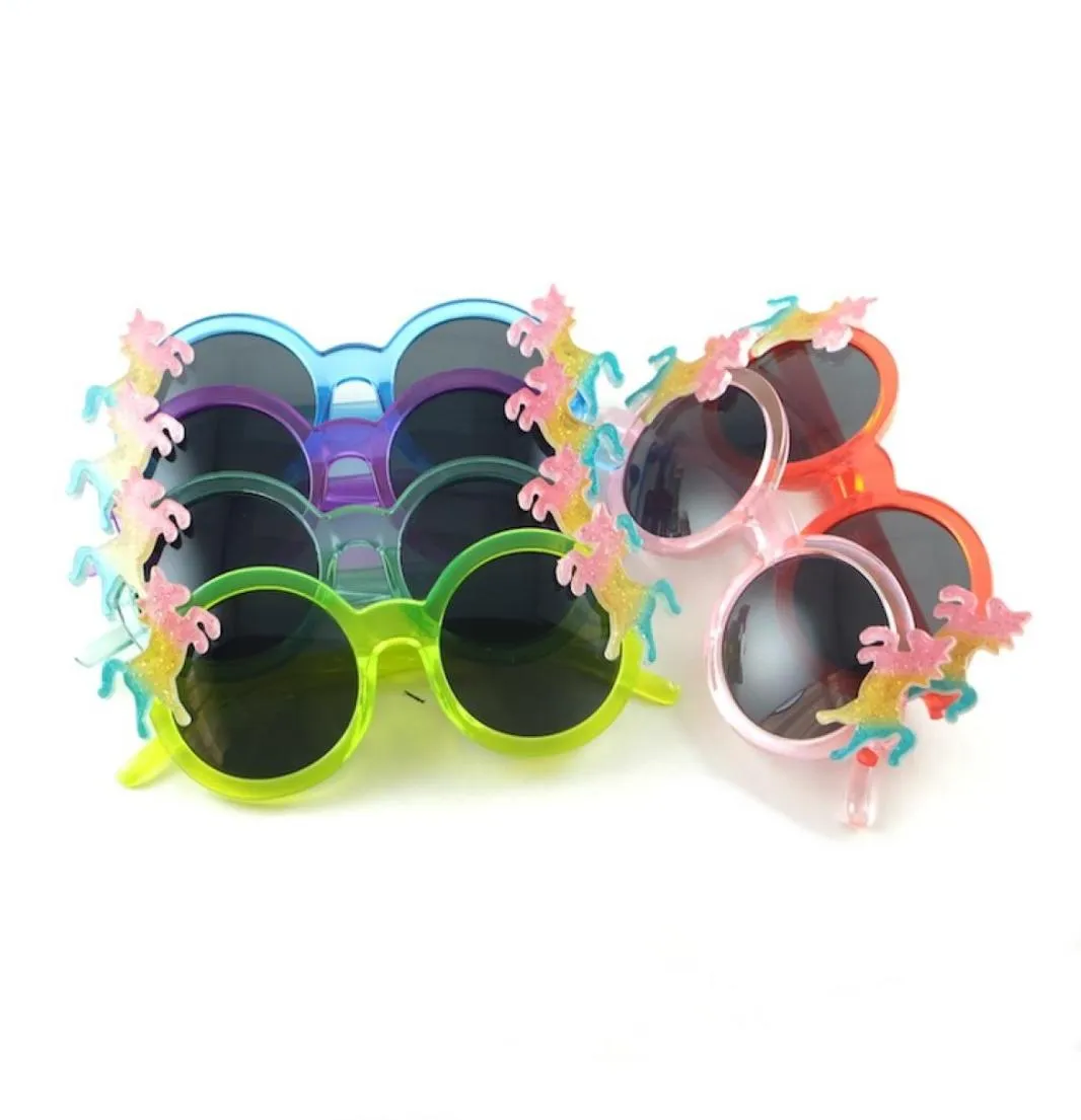 Moda Kids Glassses Sun Sun Powder Unicorn Round Frame Child Sun Glasses Colorful Baby Eyewear 6 Colors5944051