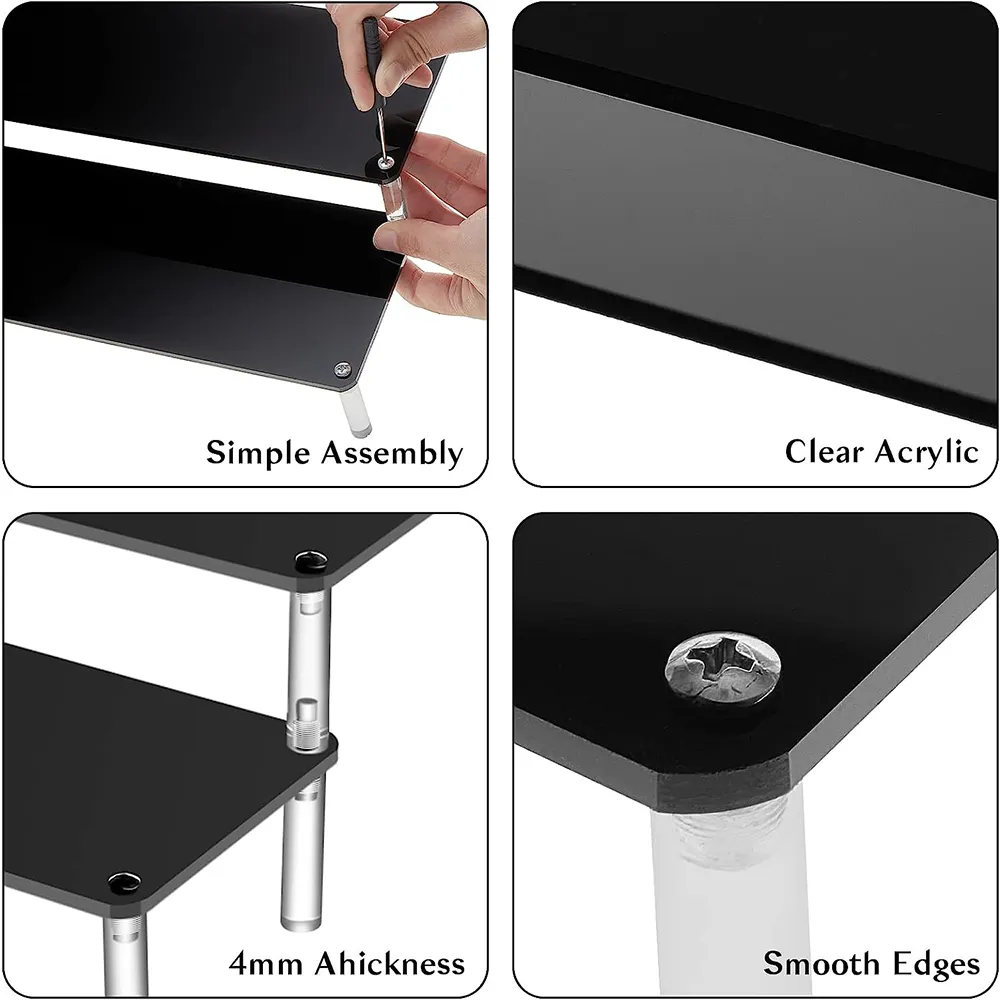 Black Acrylic Display Stand 1-3 Tier Acrylic Display Risers Display hyllakrylstativ för popfigurer, muffin, efterrätt, parfym