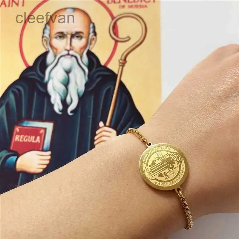 San Benito Bracelet 14K Yellow Gold Church St. Benedict Cross Pulsera voor vrouwelijke mannen religieuze San Benito sieraden