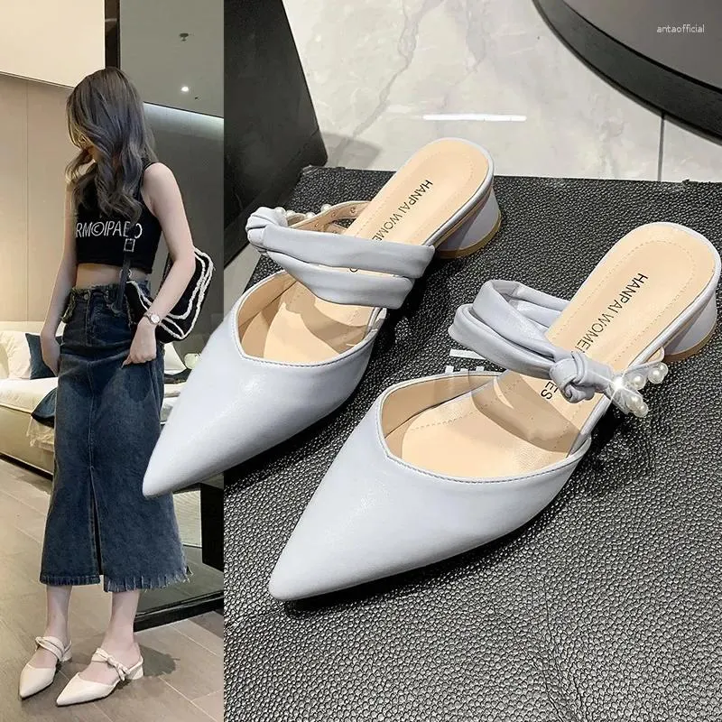 Dress Shoes Baotou Slippers Women Temperament In The Summer Of Pointed Korean High-heeled Sandals And Wholesale.