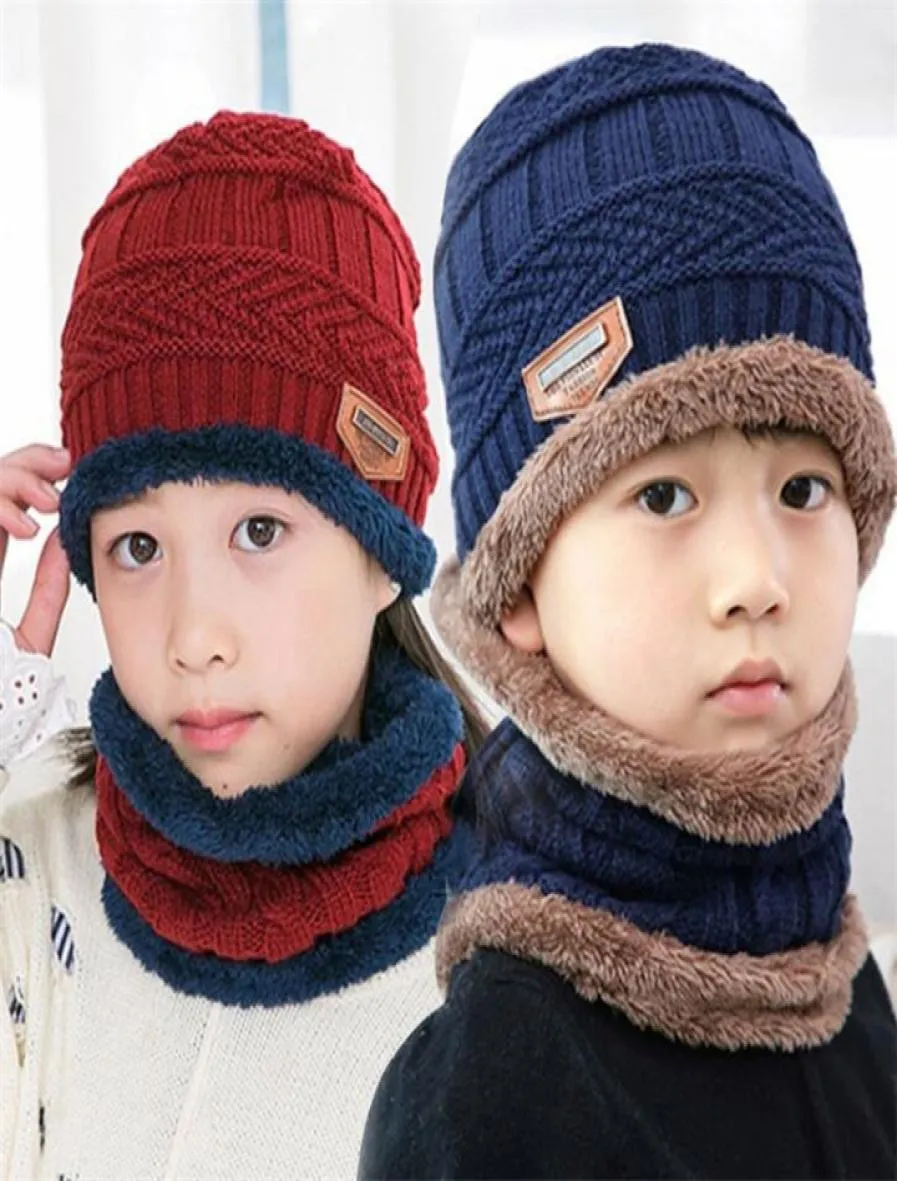 1pcs Fashion Kinder Winter Cap Schal Set Wolle und Vlies Baby Ohrschutz warme Hats Kids Boy Girl Outdoor Ski Kappen T5077723369
