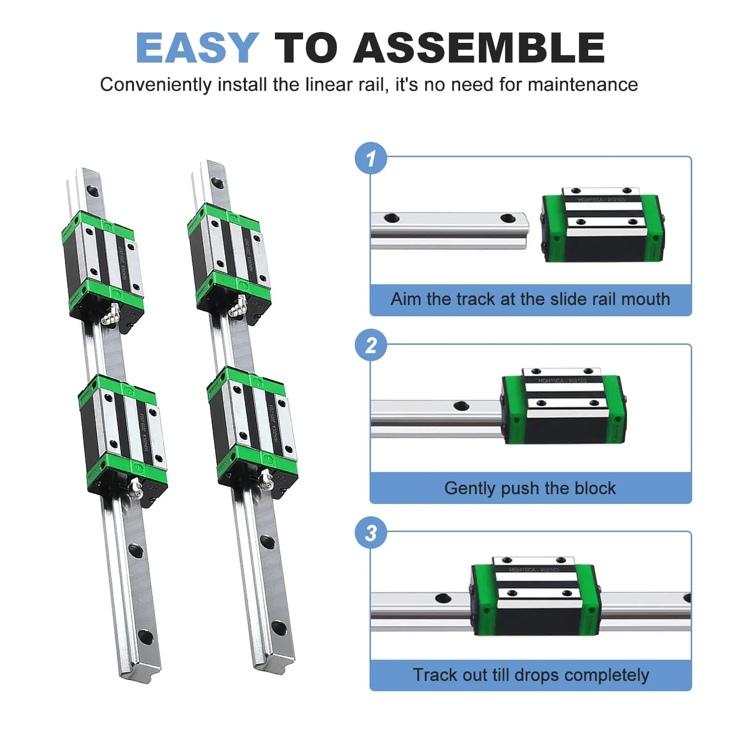 HGR15 Linear Guide Rail Any Length + 4 Blocks - 2 Rails & 4 Carriages For CNC & 3D Printers