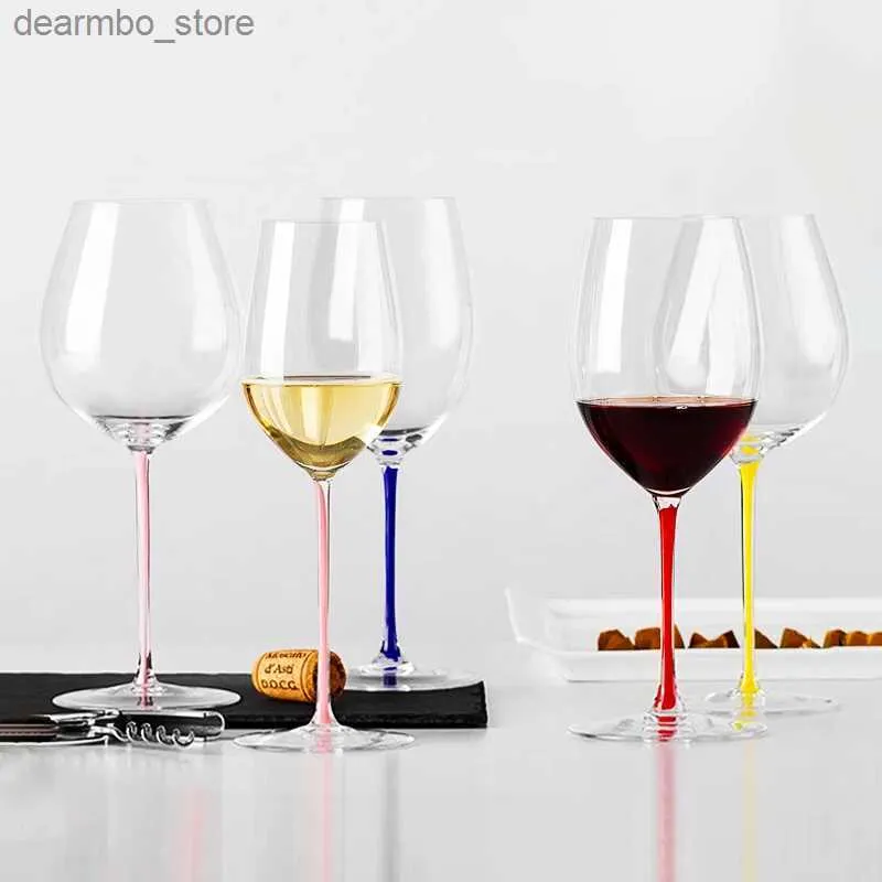 Wine Glasses JINYOUJIA-Austrian RIEDEL Style Red Wine lass Handmade Color Handle oblet Luxury Bordeaux Burundy Wine Taster Cup L49