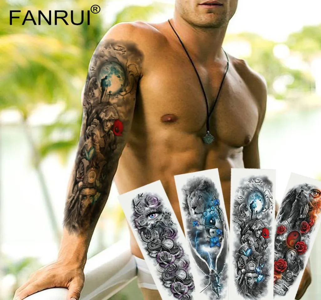 Soldat guerrier de l'armée Black Tattoo Stickers pour hommes Full Corps Art Arm Arm Sleeve Tatouage 4817cm Grand tatouage imperméable Girl7958828