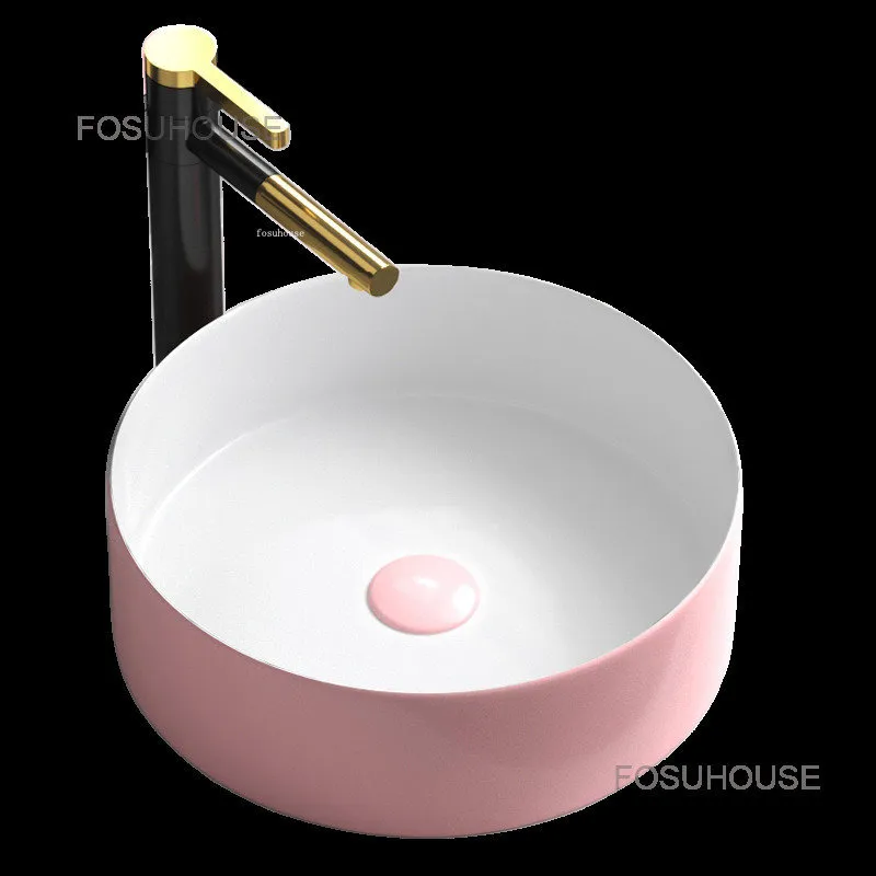 Nordic Rectangular Bathroom Sinks for Kitchen Washing Sinks Single Basin Small Size Circular Bathroom Washbasins Pink Wash Basin