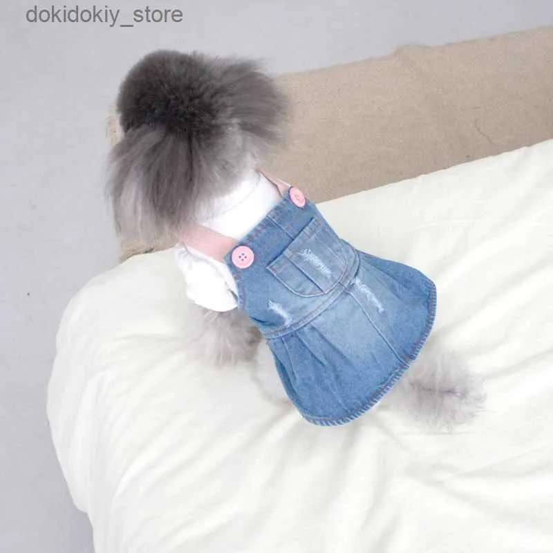 Abbigliamento per cani Nuovo gatto do vestito in denim jeans abbigliamento abiti da pet estate doy cucciolo chihuahua Yorkshire pomeranian bichon poodle vestito l49