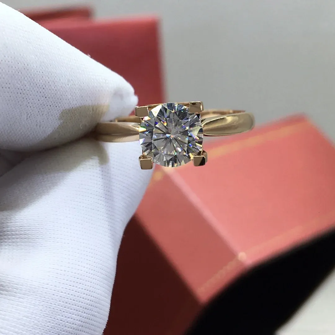 18 carats en or rose plaqué 2 Diamond Test passé D Color Cow Head Engagement Ring pour les femmes Bijoux de pierres précieuses classiques240412