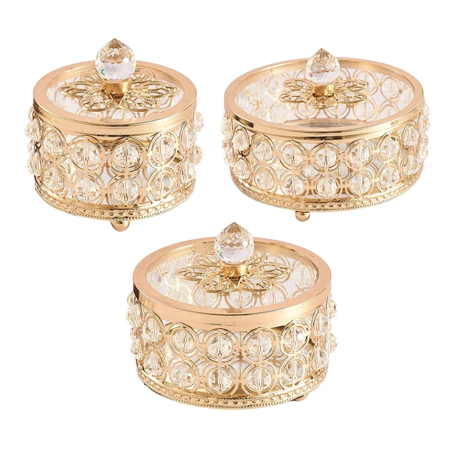 Crystal Jewelry Box Mirrored Base Storage Gold for Earrings Rings Necklace