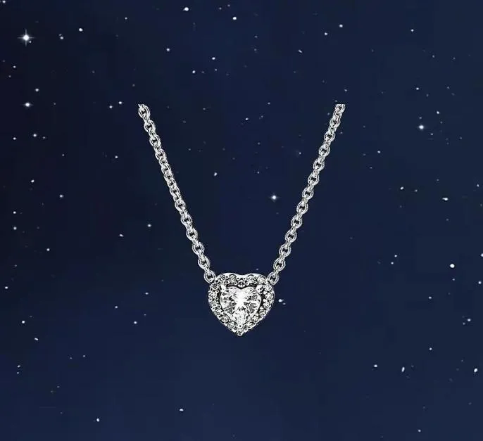 Fashion 925 Sterling Silver Heart Pendant Necklace CZ Diamond Bright Star Chain Item Original Boxed P Men's and Women's Set Gift6938647