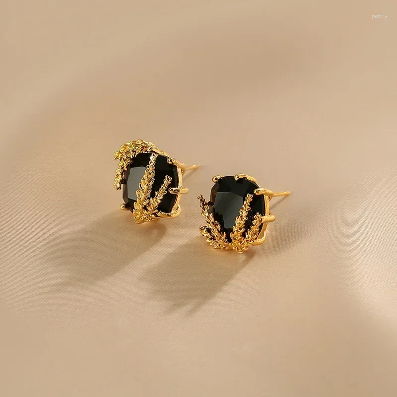 Boucles d'oreilles Stud Korea Design Bijoux Black Square Zircon Wheat Ear Elegant Women's Daily Travail Accessoires