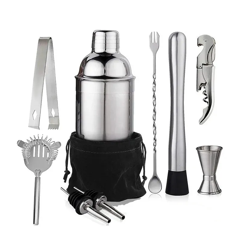 6710pcs Stainless Steel Cocktail Shaker Bartending Tools Bartender Kit Martini Sharker Drink Mixer Set With Storage Bag 240407