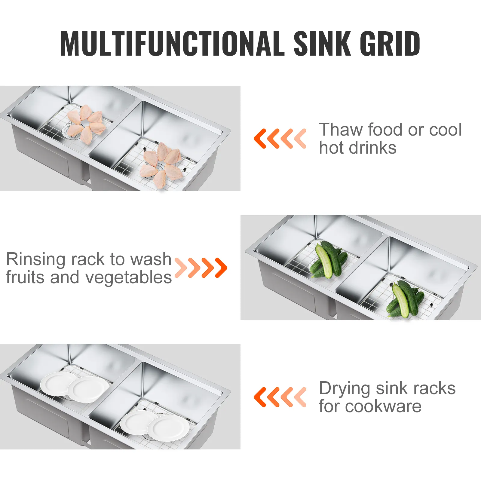 VeVor 2st Sink Protector Grid Centered Drain Sink Grates med R50 Corner Radius Universal Bowl Rack Sink Accessory for Kitchen