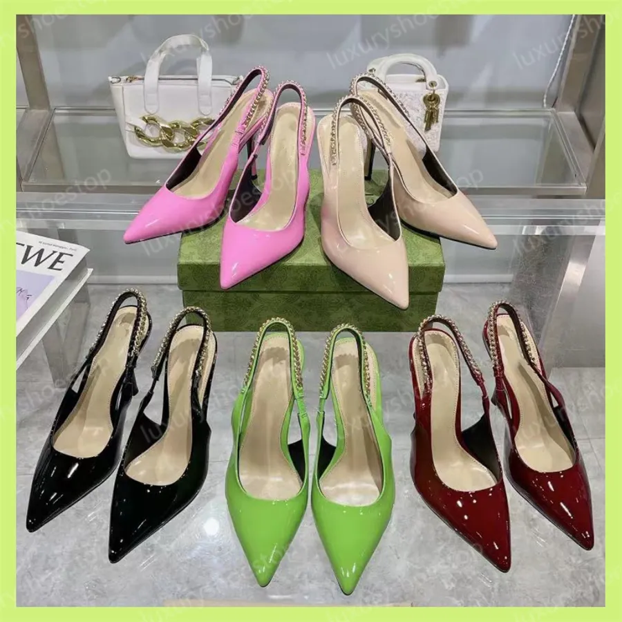 Women Signoria Marke Elegantes Patentleder Slingback exquisite wine-rote Schwarze Sommer High Heels Party Hochzeitspunkte Zehenpumpen sexy Pumps