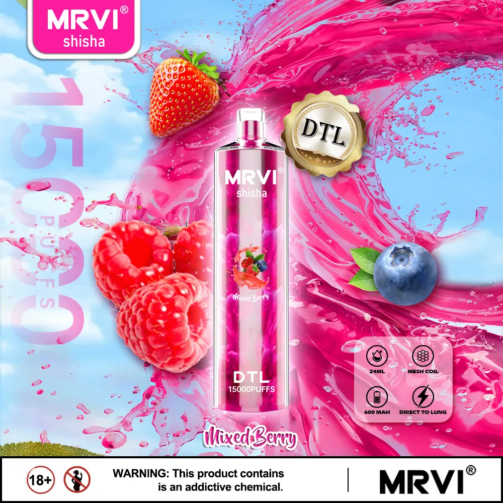 Original MRVI 15000 Puffs Disposable Shisha Puff 15K DTL E Cigarette With 24ml Pod Rechargeable 600mAh Battery Crystal Vape Pen