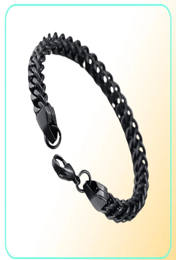 Curb Cuban Double Chains Link Bracelet Bracelet en acier inoxydable en or couleur noire en argent 87quot bijoux mâle Pulseira BR6252608729