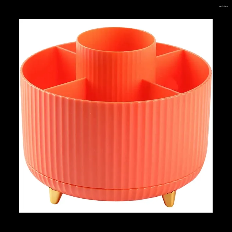 Kitchen Storage 5 Slots 360°Degree Rotating Organizers For Desk Cute Pencil Cup Pot Office School Home Art Supply(Orange)