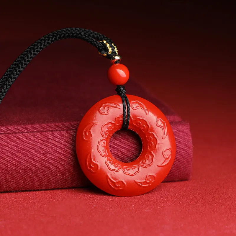 Pixiu necklace with cinnabar heart pendant and red sand hoop with