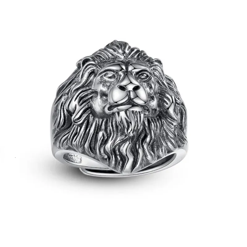 26mm bredd REAL S925 Sterling Silver Retro Handgjorda Lion Head King Men Male Open Ring Fine Jewelry240412