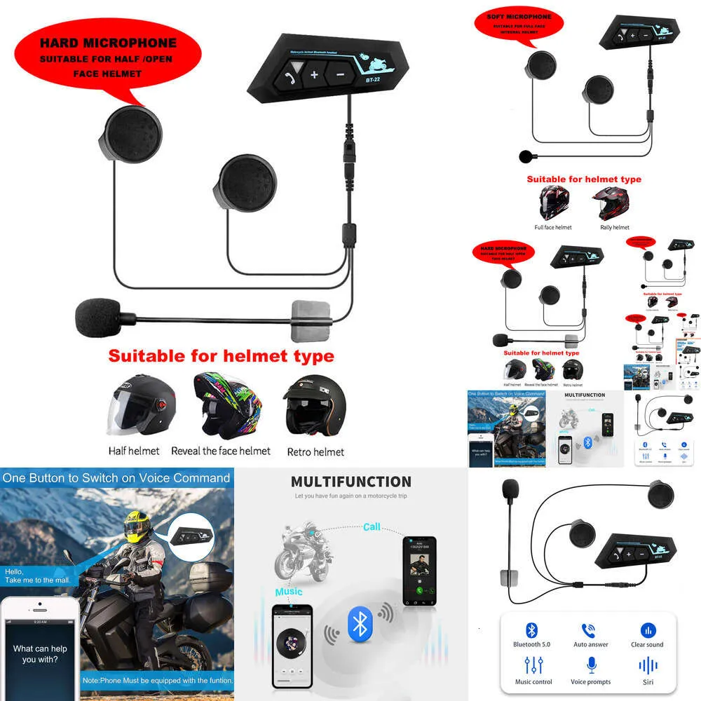 Ny 2024 CAR Electronics Bluetooth 5.0 Motorcykelhjälm Headset Hörlur Trådlös motorcykel Handsfree Stereo Earphone Mp3 Högtalare Vattentät med MIC