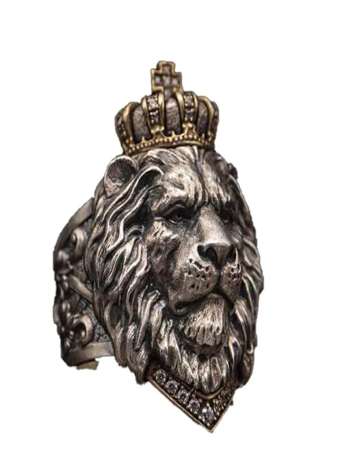 Punk punkowy Pierścień Lion Crown For Men Male gotycka biżuteria 714 Wielka rozmiar277K271B2187048