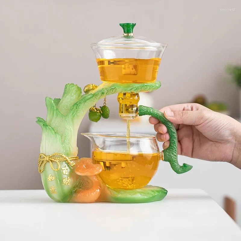 Tee-Sets 1 Set Lazy Tea Magnetic Water-tribierende Deckelschüssel Automatische Kohlglas-Teekanne Dose Tassen und Tablettsuiten