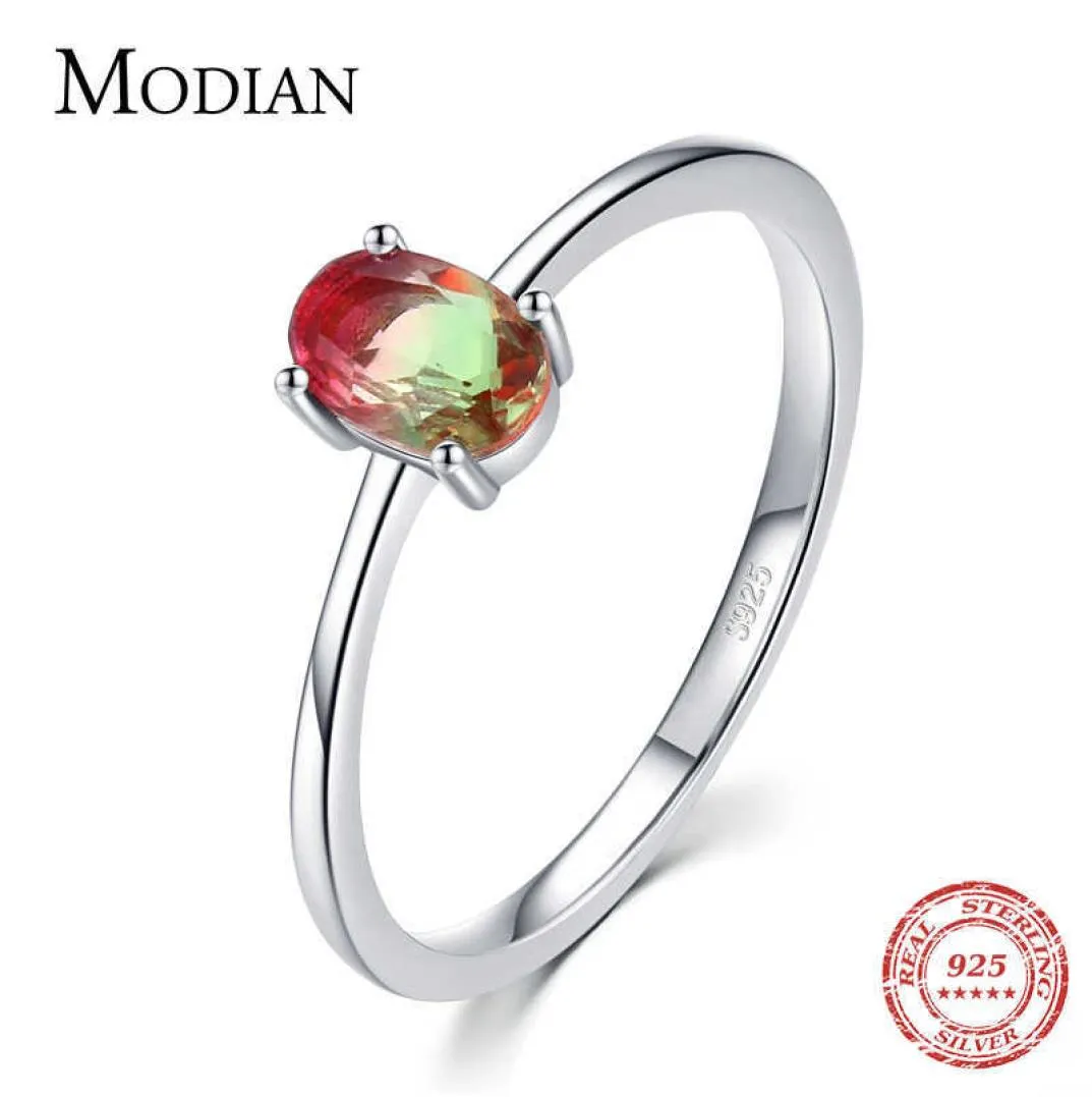 Modian 925 Sterling Srebrny Kolorowe pierścienie turmalinowe dla kobiet Fashion Finger Band Fine Jewelry w stylu Korean Anel 210616101662