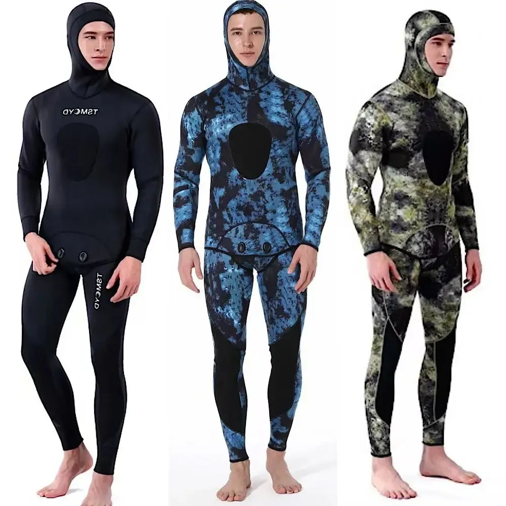 5 mm camouflage wetsuit lange mouw splijting met 2 stuks neopreen onderdompeling voor mannen bewaar warm waterdicht duikpak 240407