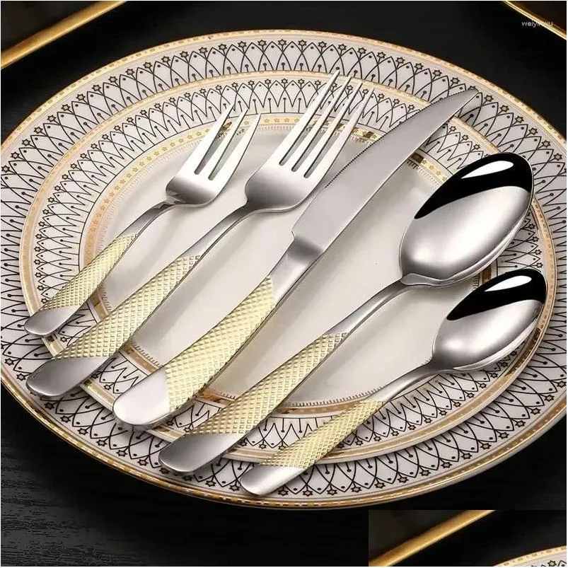 Dijksiesets Lepel Flatware Steak Set Cutlery Gold Fork Roestvrij mes Western Luxury 30 st