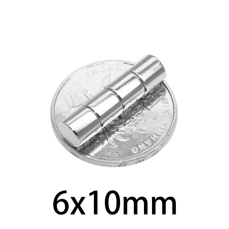 20pcs 6x10 mm aimant permanent Ndfeb N35 Néodyme cylindrique Réfrigérateur Magnet magnétique Circulaire Rare Terre 6 * 10 mm