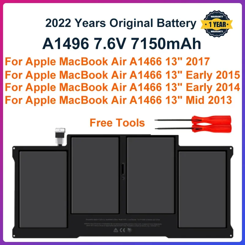 Batterijen Nieuwe laptopbatterij A1496 voor Apple MacBook Air 13 "A1466 2013/2014/2015/2017 MD760LL/A MD761CH/A 7.6V 7150MAH