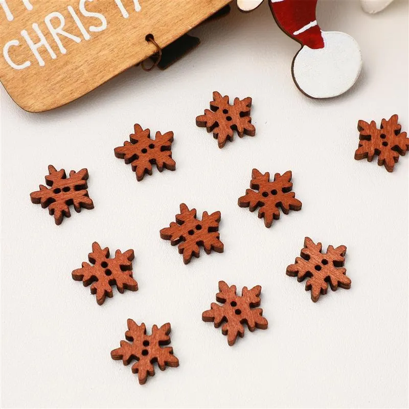 100pcs 18/25 mm Christmas Snowflake Boutons en bois Diy Artisanment Scrapbook Couse de boucle de boucle