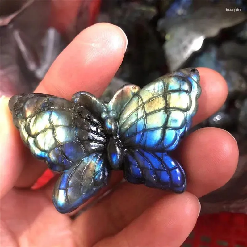 Figurines décoratives Natural Crystal Artisanat Spiritual Stands Stones Labradorite Butterfly pour cadeau