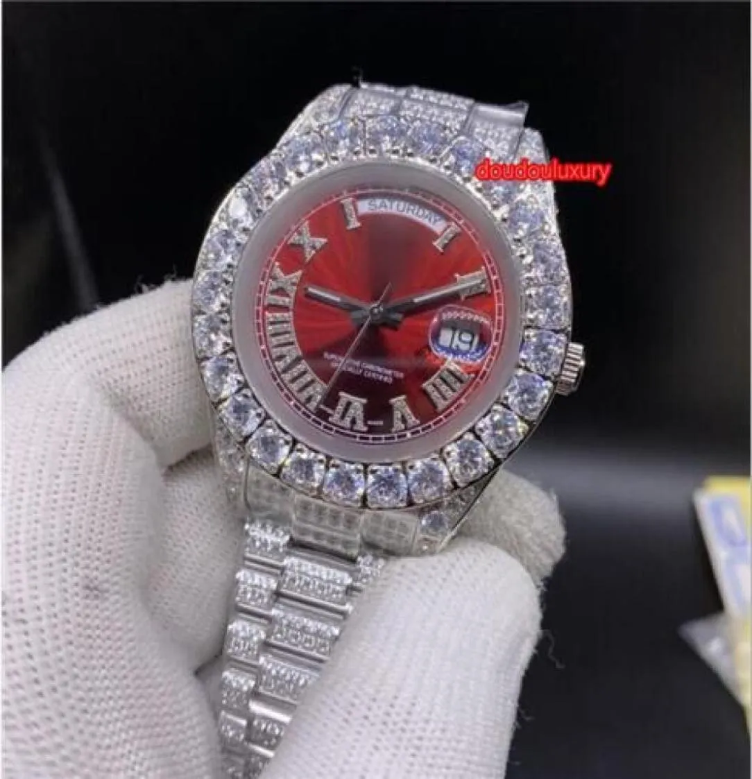 Silver Diamond Men039s Watch Prong Set Diamond bezel Romeinse diamantschaal Fashion Watch Top Boutique Automatic Watch5412539