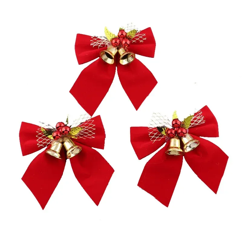 Christmas Bow Ornaments: Set of Festive Red Bows with Jingle Bells ...