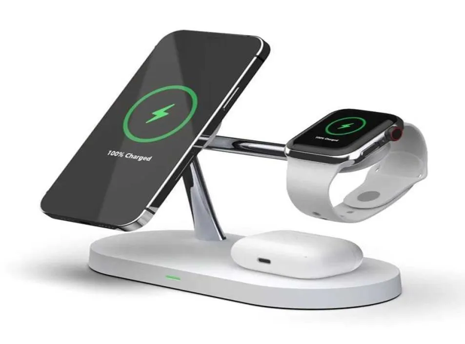 15W Fast Charging Stand 5 i 1 Magnetic Wireless Charger Station för iPhone 12 Pro Max AirPods Apple Watch 6 SE 4 3 2 Magnet Charg6468786