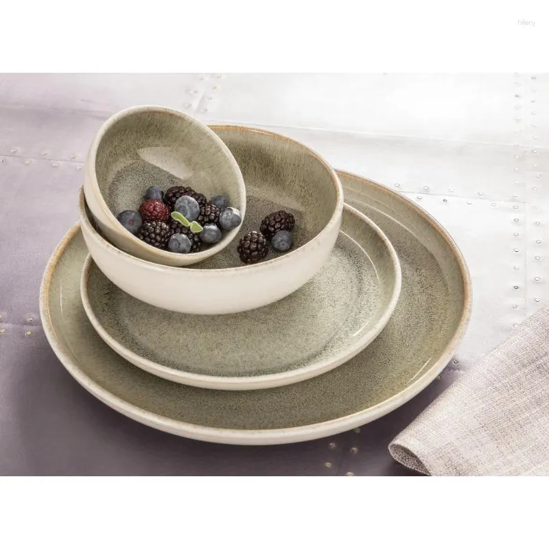 Tallrikar sango resona stoare servis uppsättning 16-stycken mossgrön vajilla ceramica middag